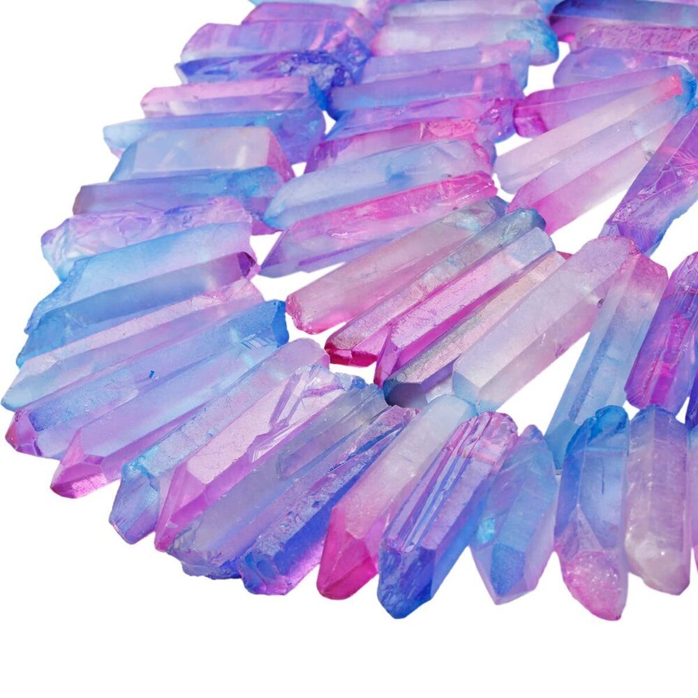 8391 Titanium Coated Rock Crystal Quartz Crystal Points Loose Beads Sticks